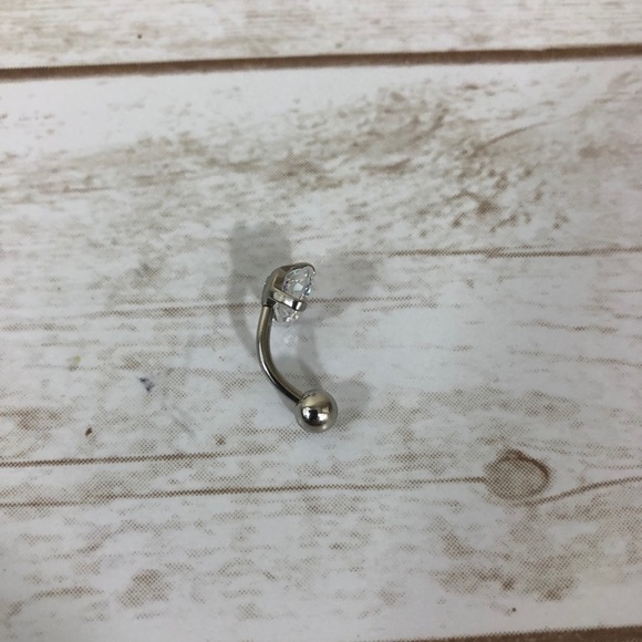 Round CUBIC ZIRCONIA Stone With Extra Screw White Gold Plated Belly Ring - Picture 2 of 4